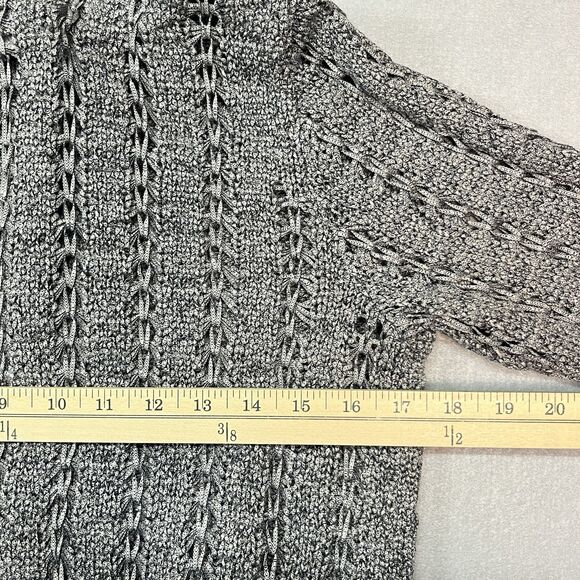 JONES NEW YORK Sweater Womens Sz Small Ribbon Open Knit One Button Cardigan Gray - Picture 3 of 6